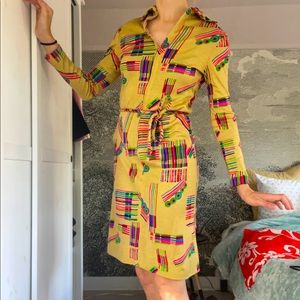 1970s long sleeve wild stretchy dress - Small/med